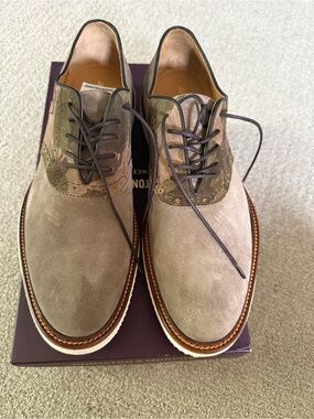 Johnston & Murphy Men's Suede Two-Tone Lace-Up Shoes in Olive/Taupe